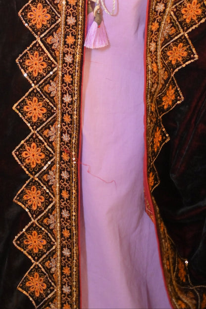 Regal Noir Embroidered Velvet Shawl