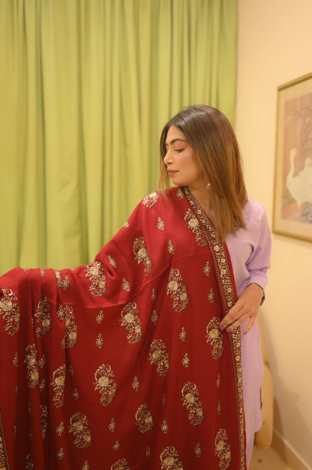 Royal Glow Shawl - Red
