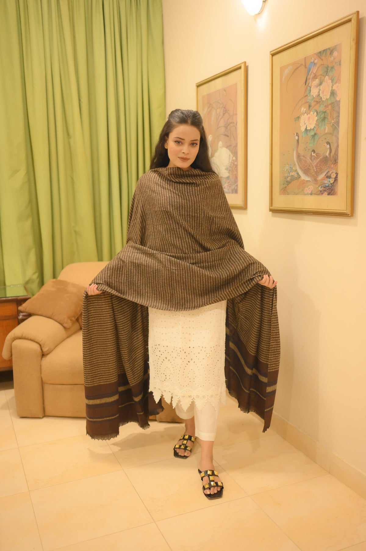 Turkish Cashmere Wool Shawl - Caremel