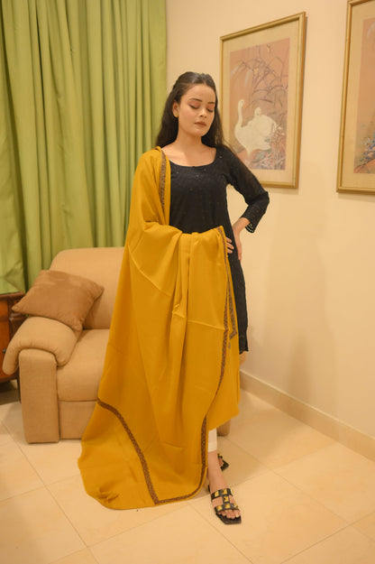 Elegant Shawl with Gota Zari Border Musterd