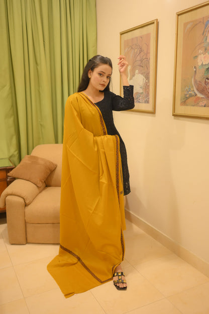 Elegant Shawl with Gota Zari Border Musterd