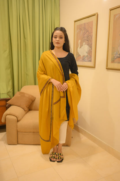 Elegant Shawl with Gota Zari Border Musterd