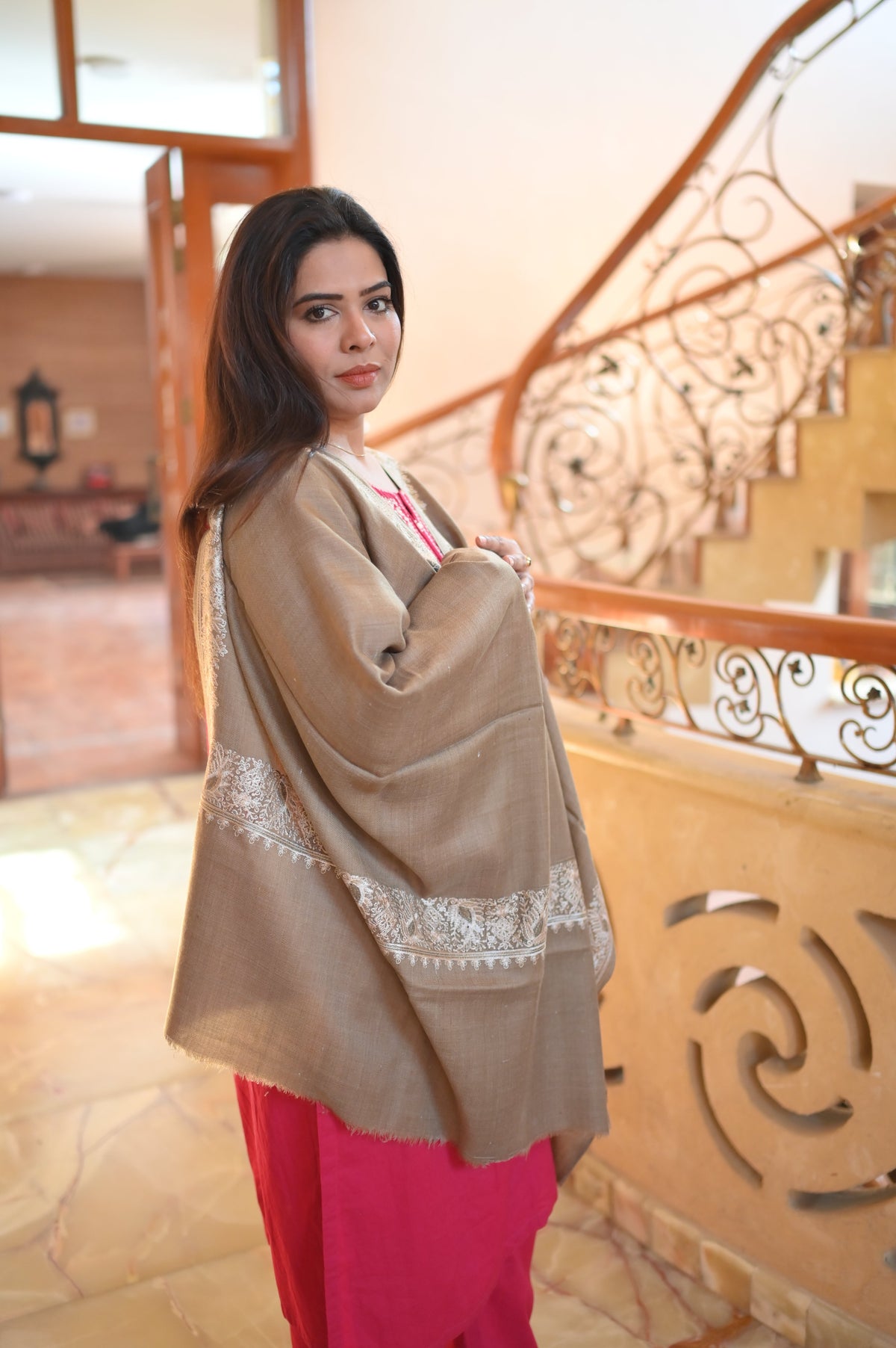 Elegant Handwoven Shawl with Delicate White Embroidery - Ivory
