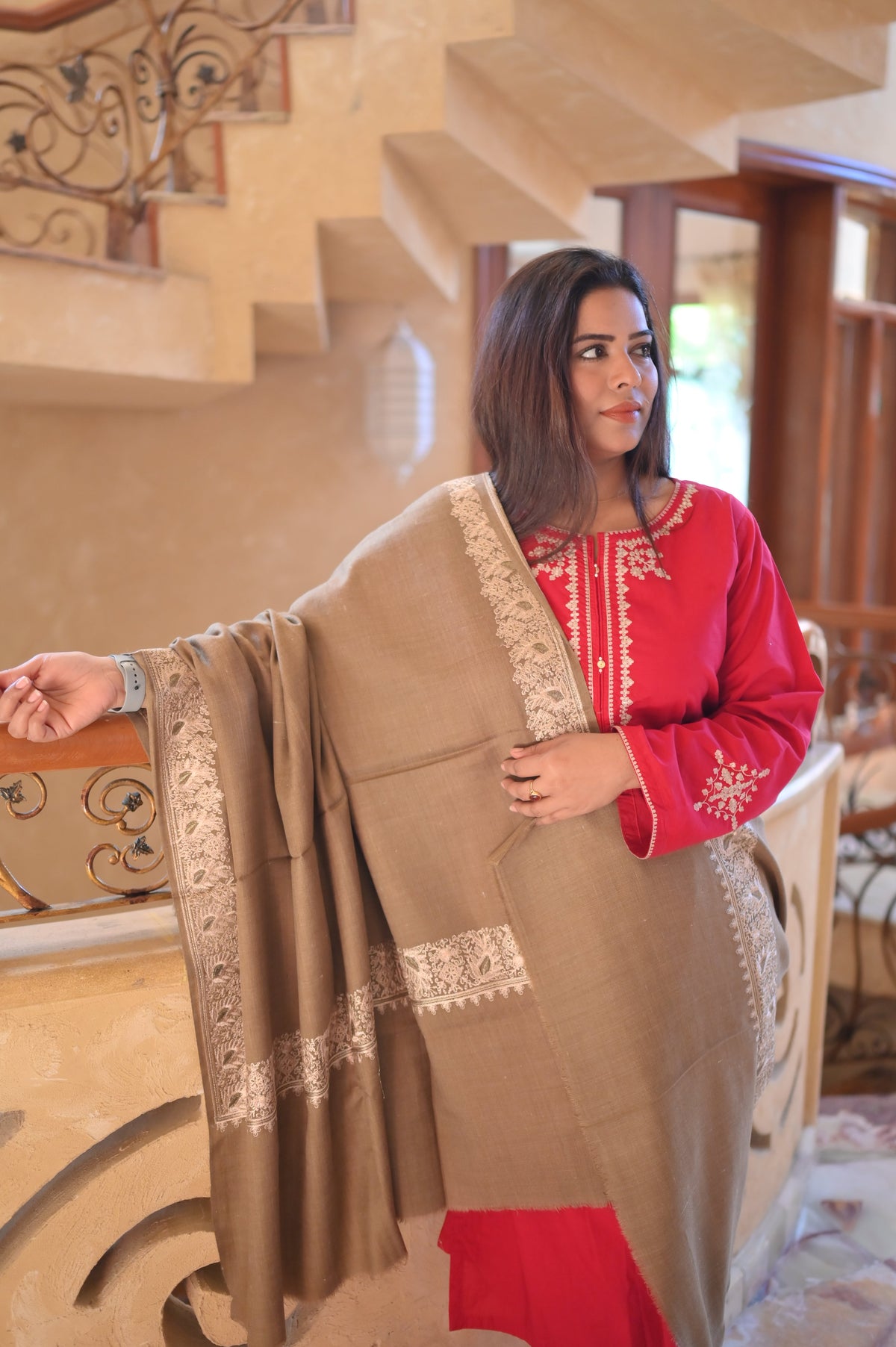 Elegant Handwoven Shawl with Delicate White Embroidery - Ivory
