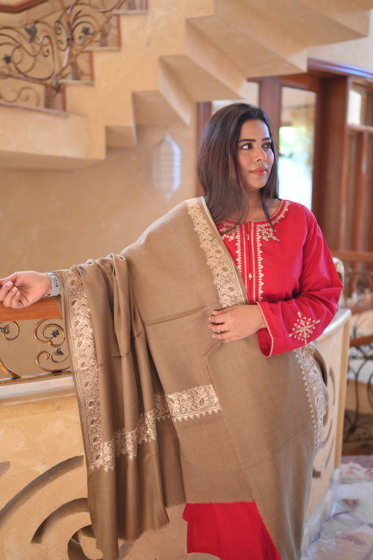 Elegant Handwoven Shawl with Delicate White Embroidery - Ivory