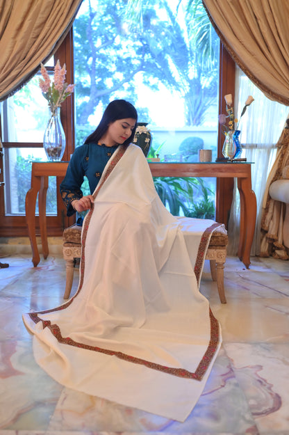 Elegant Shawl with Gota Zari Border White