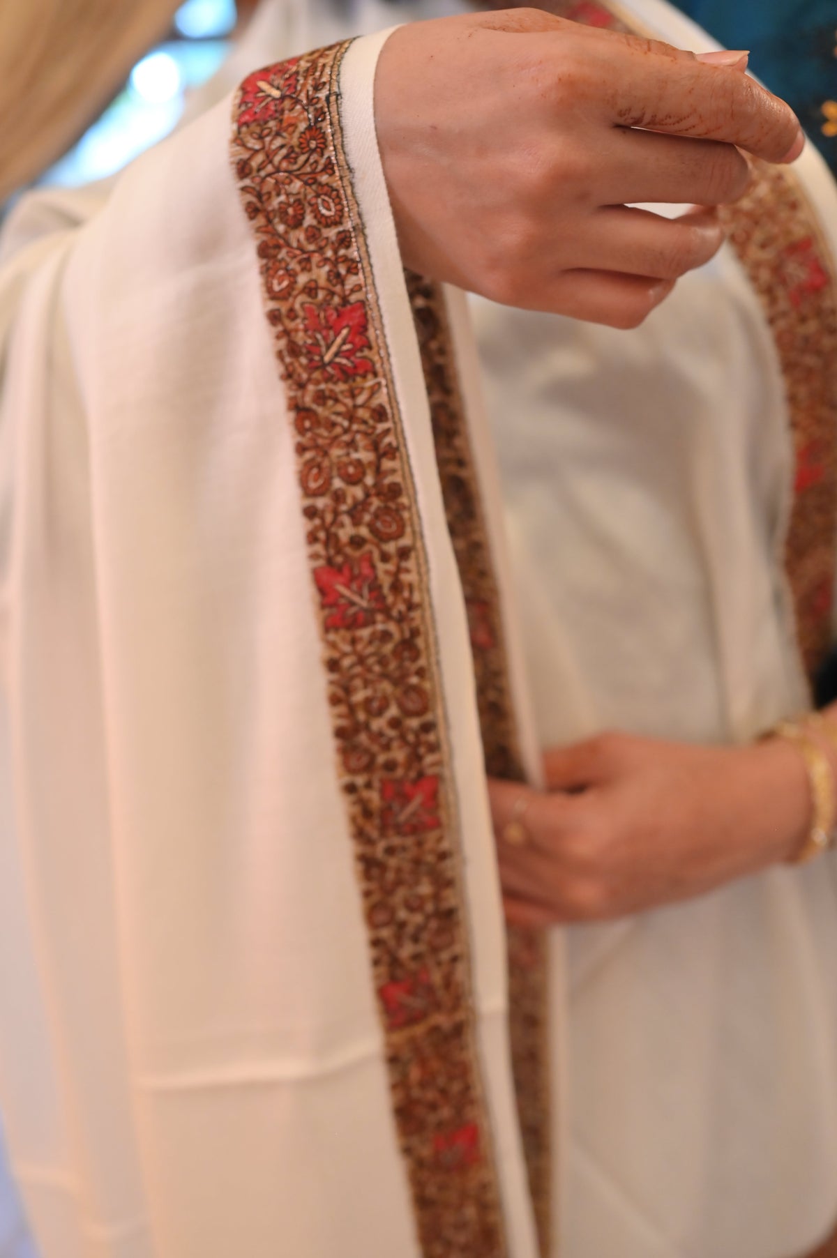 Elegant Shawl with Gota Zari Border White