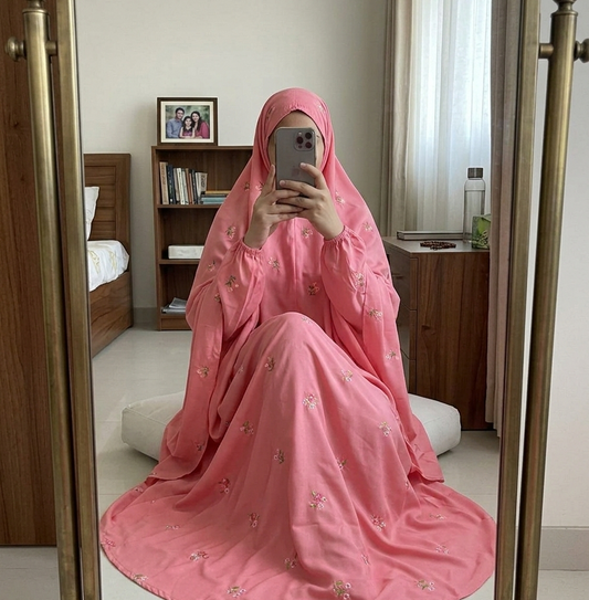 Embroidered Namaz Chaddar - Pink D7