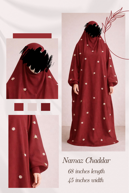 Embroidered Namaz Chaddar - Mahroon D3