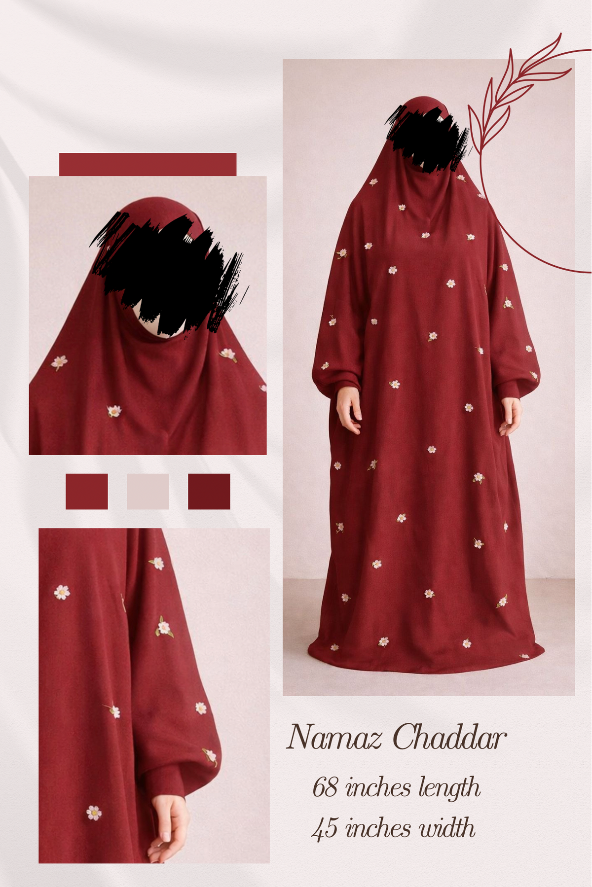 Embroidered Namaz Chaddar - Pink D7