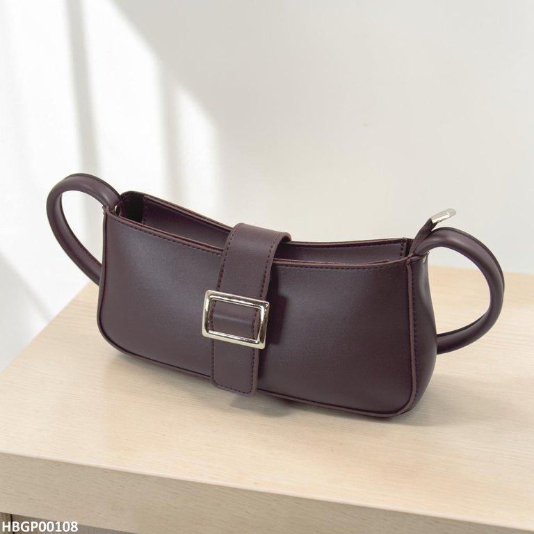 Midnight Buckle Armpit Ladies Hand Bag - Dark Brown
