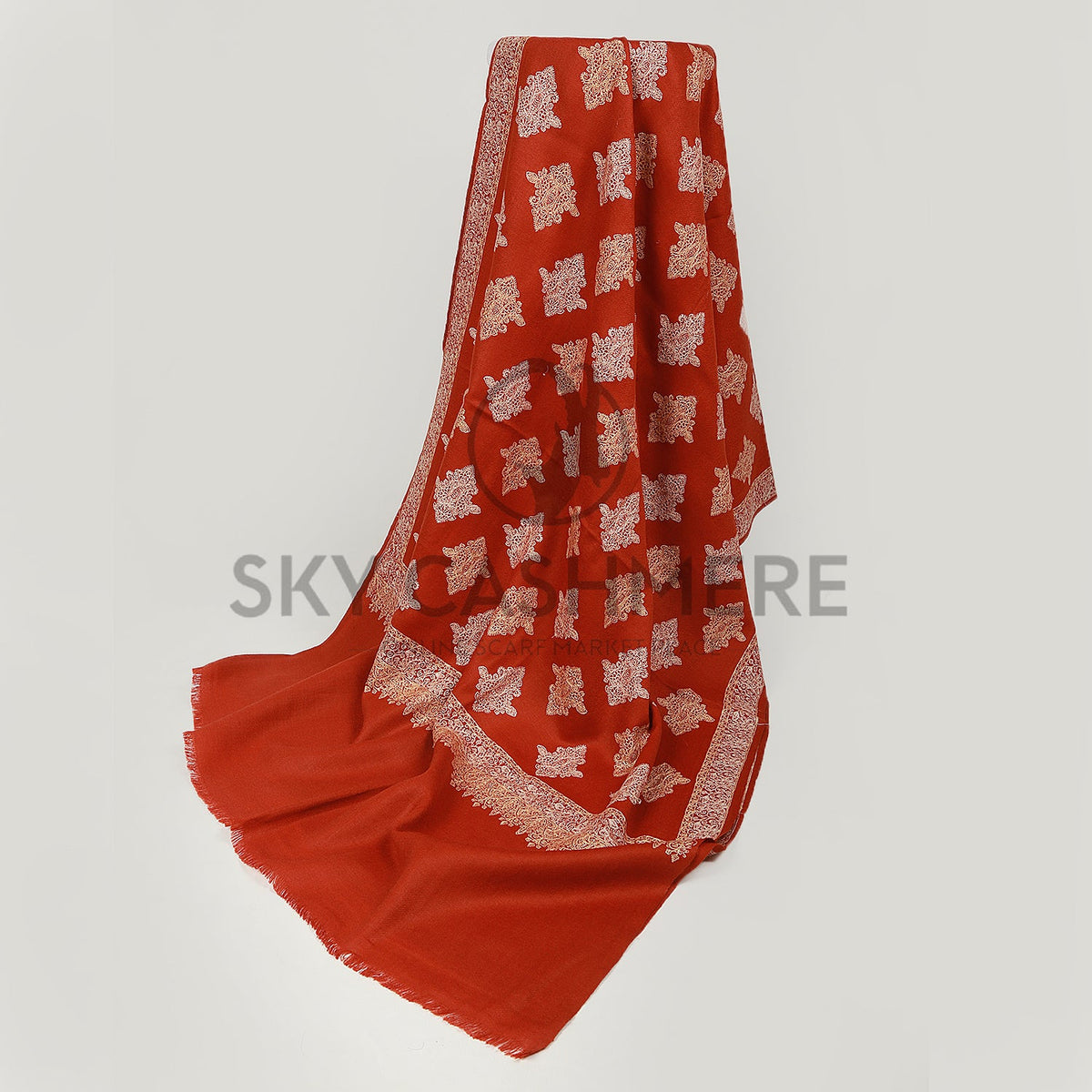 Crimson Elegance Embroidered Stole